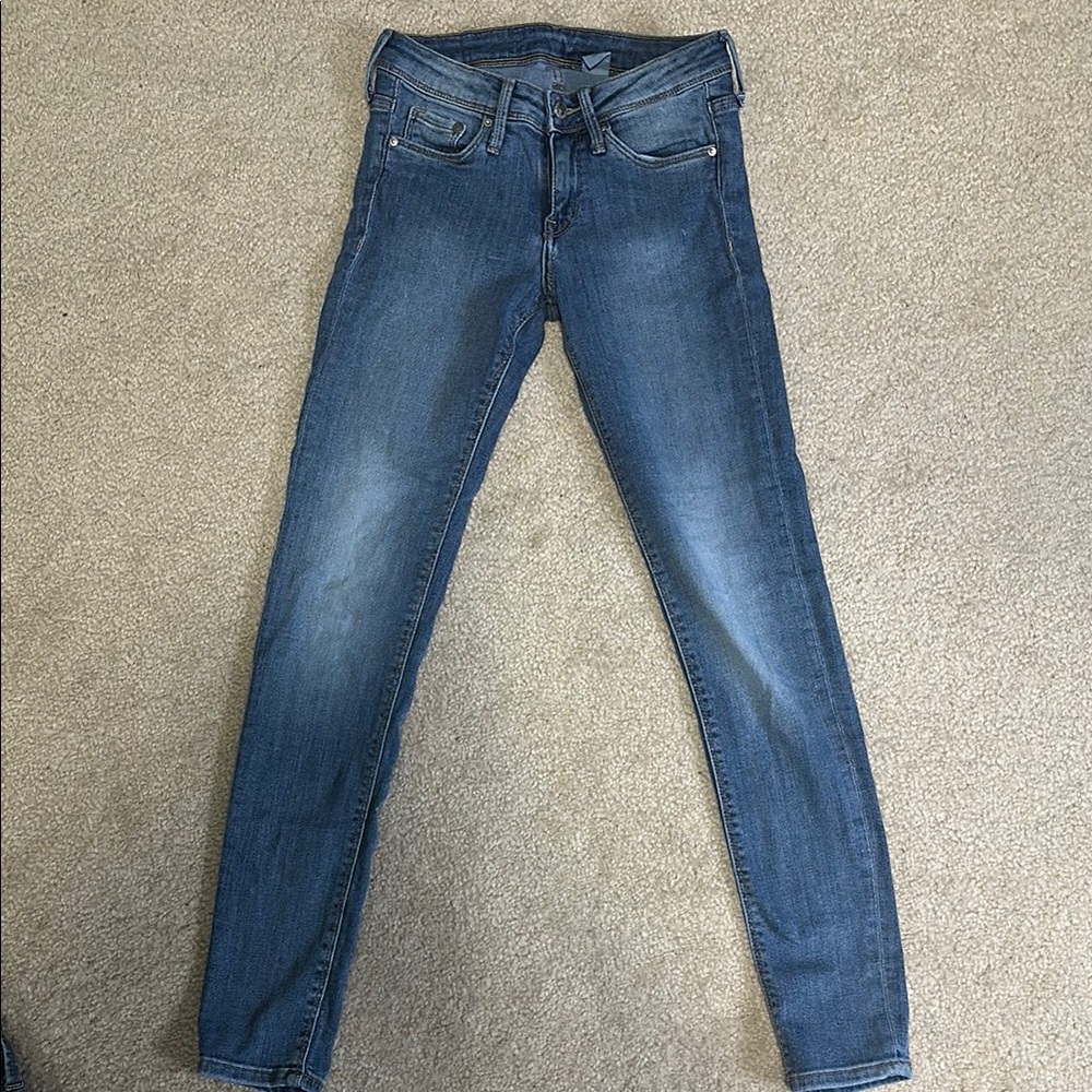 H&M Blue Skinny Jeans with Stretch and Faded Details